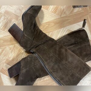 Rag & Bone Chocolate Brown Suede Knee-High Boots w Silver Zipper Accents